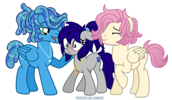 Size: 1200x703 | Tagged: safe, artist:jennieoo, oc, oc:gentle star, oc:maverick, oc:ocean soul, earth pony, pegasus, pony, blushing, cute, group, happy, ocbetes, rule 63, shocked, show accurate, simple background, smiling, transparent background, vector