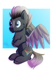 Size: 1024x1400 | Tagged: safe, artist:exobass, oc, oc:platinum shadow, pegasus, pony, amputee, artificial wings, augmented, chest fluff, commission, fluffy, pegasus oc, prosthetic limb, prosthetic wing, prosthetics, wings