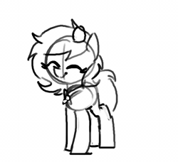 Size: 558x509 | Tagged: safe, artist:plunger, oc, oc only, oc:filly anon, earth pony, pony, animated, dancing, earth pony oc, egg, egg (food), eyes closed, female, filly, foal, food, gif, grayscale, happy, monochrome, neckerchief, raised hoof, simple background, smiling, solo, spinning, standing, trotting, trotting in place, underhoof, white background