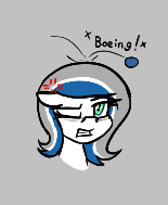 Size: 155x189 | Tagged: safe, artist:seafooddinner, oc, oc only, oc:boeingpone, earth pony, pony, aggie.io, boeing, bust, cross-popping veins, earth pony oc, female, floppy ears, gray background, gritted teeth, mare, one eye closed, onomatopoeia, pipis, simple background, solo, teeth, unamused
