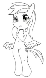 Size: 350x592 | Tagged: safe, artist:auntie_grub, rainbow dash, pegasus, pony, semi-anthro, g4, arm hooves, bipedal, female, grin, looking at you, mare, simple background, smiling, smiling at you, solo, white background, wings