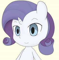 Size: 468x475 | Tagged: safe, artist:auntie_grub, rarity, pony, unicorn, g4, anime, female, horn, mare, simple background, smiling, solo, yellow background
