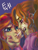 Size: 1500x2000 | Tagged: safe, artist:zzugguri, adagio dazzle, sunset shimmer, human, equestria girls, g4, annoyed, female, indigo background, lesbian, ship:sunsagio, shipping, simple background, spit