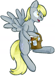 Size: 1280x1757 | Tagged: safe, artist:trr_bc, derpy hooves, pegasus, pony, fighting is magic, fighting is magic aurora, g4, bag, food, mail, mailbag, muffin, simple background, solo, splash art, white background
