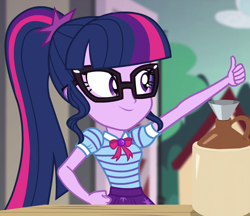 Size: 778x672 | Tagged: safe, screencap, sci-twi, twilight sparkle, equestria girls, equestria girls series, holidays unwrapped, the cider louse fools, spoiler:eqg series (season 2), cropped, solo, thumbs up