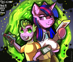 Size: 2040x1750 | Tagged: safe, artist:freak-side, spike, twilight sparkle, dragon, pony, g4, rick and morty