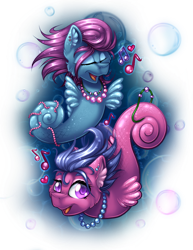 Size: 2550x3300 | Tagged: safe, artist:mychelle, seawinkle, wavedancer, sea pony, g1, g4, bubble, cute, digital art, ear fluff, eyes closed, female, fins, flowing mane, g1 to g4, generation leap, high res, jewelry, looking at you, mare, mermay, music notes, necklace, ocean, open mouth, pearl necklace, purple eyes, shoo be doo, simple background, singing, smiling, transparent background, underwater, water, wavedorable, winklebetes