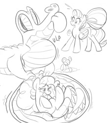 Size: 1116x1280 | Tagged: safe, artist:jerberjer, fluttershy, gummy, pinkie pie, pegasus, pony, g4, carnivore, eaten alive, female, food chain, internal, male pred, mare, older, older fluttershy, older gummy, older pinkie pie, pinkie prey, predator, prey, simple background, tongue out, vore, white background