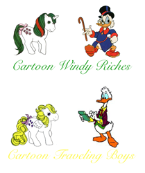 Size: 1017x1214 | Tagged: safe, edit, gusty, surprise, bird, duck, pegasus, pony, unicorn, g1, adoraprise, clothes, comparison, crossover, cute, ducktales, female, fenton crackshell, glasses, green text, gustybetes, hat, male, mare, scrooge mcduck, separated at birth, simple background, smiling, suit, text, top hat, white background, yellow text
