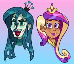 Size: 2300x2000 | Tagged: safe, artist:doomsdaydarling, princess cadance, queen chrysalis, human, g4, bust, gradient background, high res, humanized, portrait