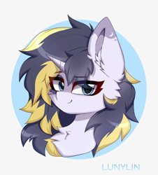 Size: 1448x1600 | Tagged: safe, artist:lunylin, oc, oc only, oc:night, pony, unicorn, chest fluff, female, looking at you, smiling, solo