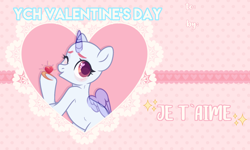 Size: 2000x1200 | Tagged: safe, artist:fenix-artist, oc, oc only, alicorn, pony, alicorn oc, blowing a kiss, bust, commission, eyelashes, female, heart, horn, mare, one eye closed, smiling, solo, underhoof, valentine's day card, wings, wink, your character here