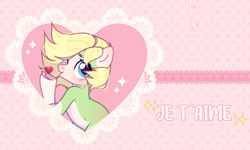 Size: 2000x1200 | Tagged: safe, artist:fenix-artist, oc, oc only, earth pony, pony, blowing a kiss, bust, commission, earth pony oc, eyelashes, female, heart, mare, one eye closed, smiling, solo, underhoof, valentine's day card, wink, ych result