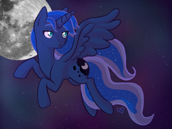 Size: 1456x1092 | Tagged: safe, artist:wonderwaifu, princess luna, alicorn, pony, g4, galaxy, moon, solo, space