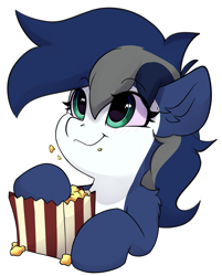 Size: 2972x3689 | Tagged: safe, artist:rileyisherehide, oc, oc only, oc:isura oxyrus, hybrid, original species, pony, shark, shark pony, series:munching popcorn, commission, cute, eating, emoji, female, food, happy, high res, hooves, mare, popcorn, simple background, smiling, solo, transparent background, watching, ych result