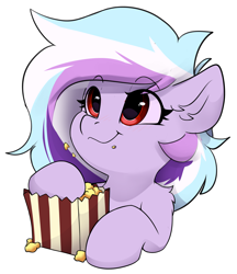 Size: 3199x3701 | Tagged: safe, artist:rileyisherehide, oc, oc only, oc:new dawn, hybrid, pegasus, pony, series:munching popcorn, commission, cute, eating, emoji, female, food, happy, herbivore, high res, hooves, mare, pegasus oc, popcorn, simple background, smiling, solo, transparent background, watching, ych result
