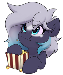 Size: 3130x3696 | Tagged: safe, artist:rileyisherehide, oc, oc only, oc:sirius-b, pegasus, pony, series:munching popcorn, commission, cute, eating, emoji, female, food, gradient mane, happy, herbivore, high res, hooves, pegasus oc, popcorn, simple background, smiling, solo, transparent background, watching, ych result