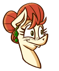 Size: 509x614 | Tagged: safe, artist:cowsrtasty, oc, oc only, oc:penny inkwell, pony, bust, ear piercing, earring, freckles, hair bun, jewelry, piercing, simple background, smiling, solo, transparent background