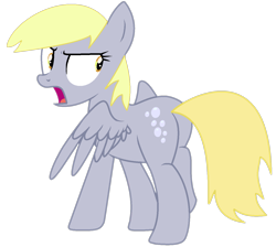 Size: 1350x1211 | Tagged: safe, artist:klewgcg, artist:twilyisbestpone, derpy hooves, pegasus, pony, g4, annoyed, base used, bubble butt, butt, female, frown, looking at something, looking back, mare, open mouth, plot, simple background, solo, spread wings, transparent background, underp, wings