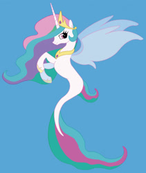 Size: 1079x1280 | Tagged: safe, artist:idenorder, princess celestia, alicorn, seapony (g4), g4, blue background, crown, cute, digital art, dorsal fin, ethereal mane, ethereal tail, female, fin wings, fins, fish tail, flowing mane, flowing tail, gem, hoof shoes, horn, jewelry, long horn, looking at you, mare, mermay, ocean, peytral, pink eyes, regalia, sealestia, seaponified, seapony celestia, simple background, smiling, smiling at you, solo, species swap, swimming, tail, underwater, water, wings
