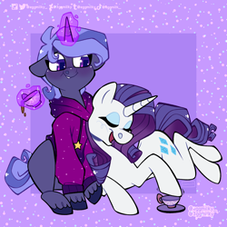 Size: 2048x2048 | Tagged: safe, artist:3ggmilky, rarity, oc, pony, unicorn, g4, canon x oc, clothes, cup, female, high res, hoodie, male, mare, shipping, straight, teacup, unshorn fetlocks