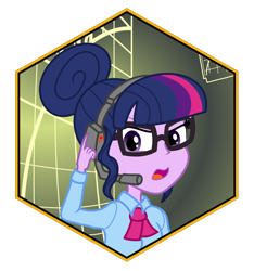 Size: 2542x2721 | Tagged: safe, artist:kromah, sci-twi, twilight sparkle, human, equestria girls, g4, crossover, danger, darkness, deep rock galactic, glasses, headset, high res, icon, mission control, open mouth