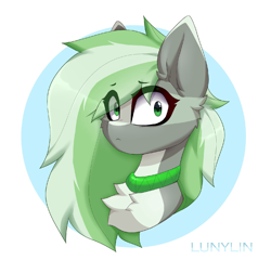 Size: 1600x1536 | Tagged: safe, artist:lunylin, oc, oc only, oc:jade stonesetter, earth pony, pony, abstract background, chest fluff, earth pony oc, eye clipping through hair, jewelry, looking at you, necklace, simple background, solo