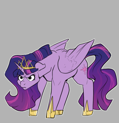 Size: 746x768 | Tagged: safe, artist:smirk, twilight sparkle, alicorn, pony, g4, angry, crown, ears back, flowing mane, glare, gray background, jewelry, regalia, simple background, solo, twilight sparkle (alicorn)