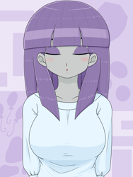 Size: 1668x2224 | Tagged: safe, alternate version, artist:batipin, maud pie, human, equestria girls, g4, arm behind back, breasts, busty maud pie, clothes, female, kissing, kissy face, looking at you, solo