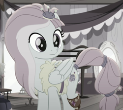 Size: 766x682 | Tagged: safe, screencap, kerfuffle, pegasus, pony, g4, my little pony: rainbow roadtrip, amputee, cropped, desaturated, prosthetic leg, prosthetic limb, prosthetics, solo