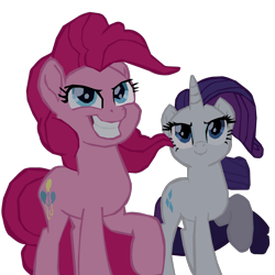 Size: 1280x1280 | Tagged: safe, artist:benpictures1, pinkie pie, rarity, earth pony, pony, unicorn, g4, my little pony: the movie, cute, diapinkes, duo, duo female, evil smile, female, grin, inkscape, mare, raised hoof, raribetes, simple background, smiling, transparent background, vector