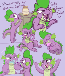 Size: 2536x2996 | Tagged: safe, artist:doodledonutart, spike, dragon, g4, cookie, cookie jar, cute, food, high res, male, mirror, reflection, sharp teeth, solo, spikabetes, teeth, toothbrush
