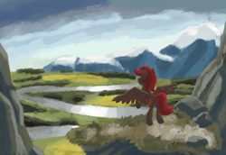 Size: 3200x2200 | Tagged: safe, artist:fess, oc, oc only, oc:hardy, alicorn, pony, alicorn oc, high res, horn, scenery, solo, wings