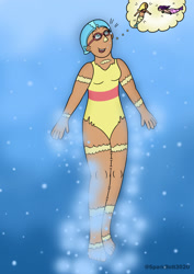 Size: 1024x1449 | Tagged: safe, artist:sparkbolt3020, princess skystar, human, mermaid, g4, my little pony: the movie, clothes, goggles, humanized, seapony to human, solo, story in the source, swimming, swimsuit, thought bubble, transformation, transformation sequence, underwater, water