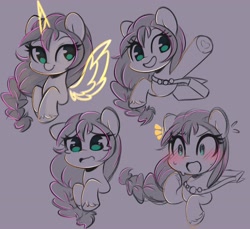 Size: 3578x3274 | Tagged: safe, artist:sakukitty, sunny starscout, alicorn, earth pony, pony, g5, my little pony: a new generation, blushing, bust, crying, eyebrows, eyebrows visible through hair, female, gray background, heart, high res, hoof heart, race swap, simple background, sketch, smiling, sunnycorn, wave