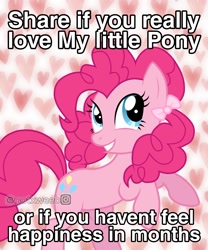 Size: 1052x1264 | Tagged: source needed, safe, edit, editor:notxweeb, pinkie pie, earth pony, pony, g4, brony, dissonant caption, meme, misspelling, ribbon, sad, smiling, solo, text, welcome to the herd