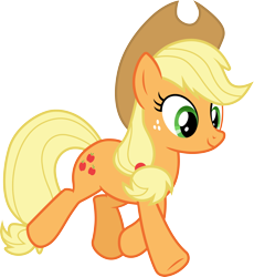 Size: 3000x3254 | Tagged: safe, artist:cloudy glow, artist:yanoda, applejack, earth pony, pony, father knows beast, g4, .ai available, applejack's hat, cowboy hat, female, hat, high res, mare, running, simple background, smiling, solo, stetson, transparent background, vector