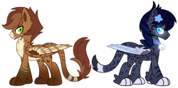 Size: 1280x633 | Tagged: safe, artist:lupulrafinat, oc, oc only, sphinx, chest fluff, duo, leopard print, simple background, sphinx oc, transparent background, wings