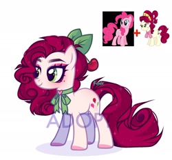 Size: 2024x1879 | Tagged: safe, artist:fenix-artist, cherry jubilee, pinkie pie, oc, oc only, pony, g4, bow, eyelashes, female, hair bow, magical lesbian spawn, mare, offspring, parent:cherry jubilee, parent:pinkie pie, parents:cherrypie, simple background, smiling, watermark, white background