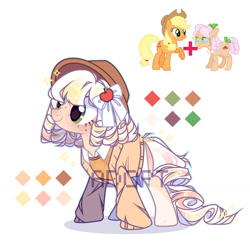 Size: 1280x1256 | Tagged: safe, artist:fenix-artist, apple rose, applejack, earth pony, pony, g4, female, hat, magical lesbian spawn, mare, offspring, parent:apple rose, parent:applejack, product of incest, raised hoof, simple background, watermark, white background