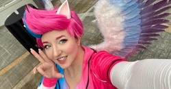 Size: 1080x565 | Tagged: safe, zipp storm, human, pegasus, g5, babscon, babscon 2022, clothes, cosplay, costume, humanized, irl, irl human, photo, solo, winged humanization, wings