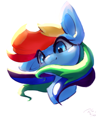 Size: 1476x1844 | Tagged: safe, artist:rainsketch, rainbow dash, pegasus, pony, g4, bust, female, mare, portrait, signature, simple background, solo, white background, windswept mane, wrong eye color