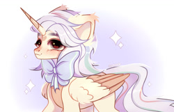 Size: 1280x822 | Tagged: safe, artist:sirok9999, oc, oc only, alicorn, pony, alicorn oc, blushing, colored wings, cute, ear fluff, horn, male, smiling, solo, stallion, two toned wings, wings