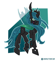 Size: 856x933 | Tagged: safe, artist:redpalette, queen chrysalis, changeling, changeling queen, g4, abstract background, crown, female, insect wings, jewelry, looking at you, open mouth, open smile, regalia, smiling, smiling at you, solo, spread wings, wings