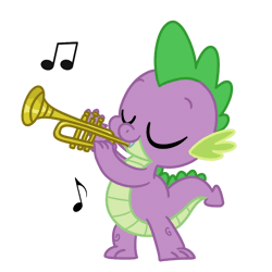 Size: 1000x1000 | Tagged: safe, artist:sugar morning, spike, dragon, g4, animated, cute, eyes closed, foot tapping, gif, loop, male, music, music notes, musical instrument, show accurate, simple background, solo, spikabetes, standing, transparent background, trumpet