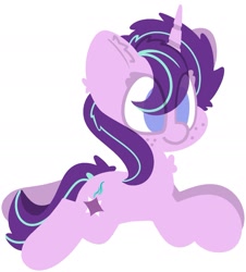 Size: 1641x1817 | Tagged: safe, artist:moonydusk, starlight glimmer, pony, unicorn, g4, alternate hairstyle, female, lying down, mare, prone, simple background, smiling, solo, white background