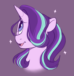 Size: 855x884 | Tagged: safe, artist:crimmharmony, starlight glimmer, pony, unicorn, g4, bust, cute, female, glimmerbetes, hair over one eye, mare, portrait, purple background, simple background, solo