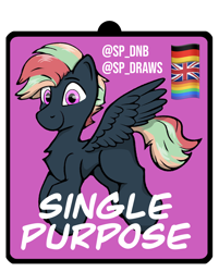 Size: 1176x1463 | Tagged: safe, artist:single purpose, oc, oc only, oc:treading step, pegasus, pony, badge, con badge, gay pride flag, looking at you, pride, pride flag, slender, solo, thin