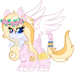 Size: 1280x1248 | Tagged: safe, artist:lupulrafinat, oc, oc only, sphinx, ear fluff, eyelashes, female, floral head wreath, flower, simple background, solo, sphinx oc, transparent background, wings