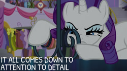 Size: 1280x720 | Tagged: safe, edit, edited screencap, editor:quoterific, screencap, rarity, pony, unicorn, g4, rarity investigates, season 5, female, mare, solo, text